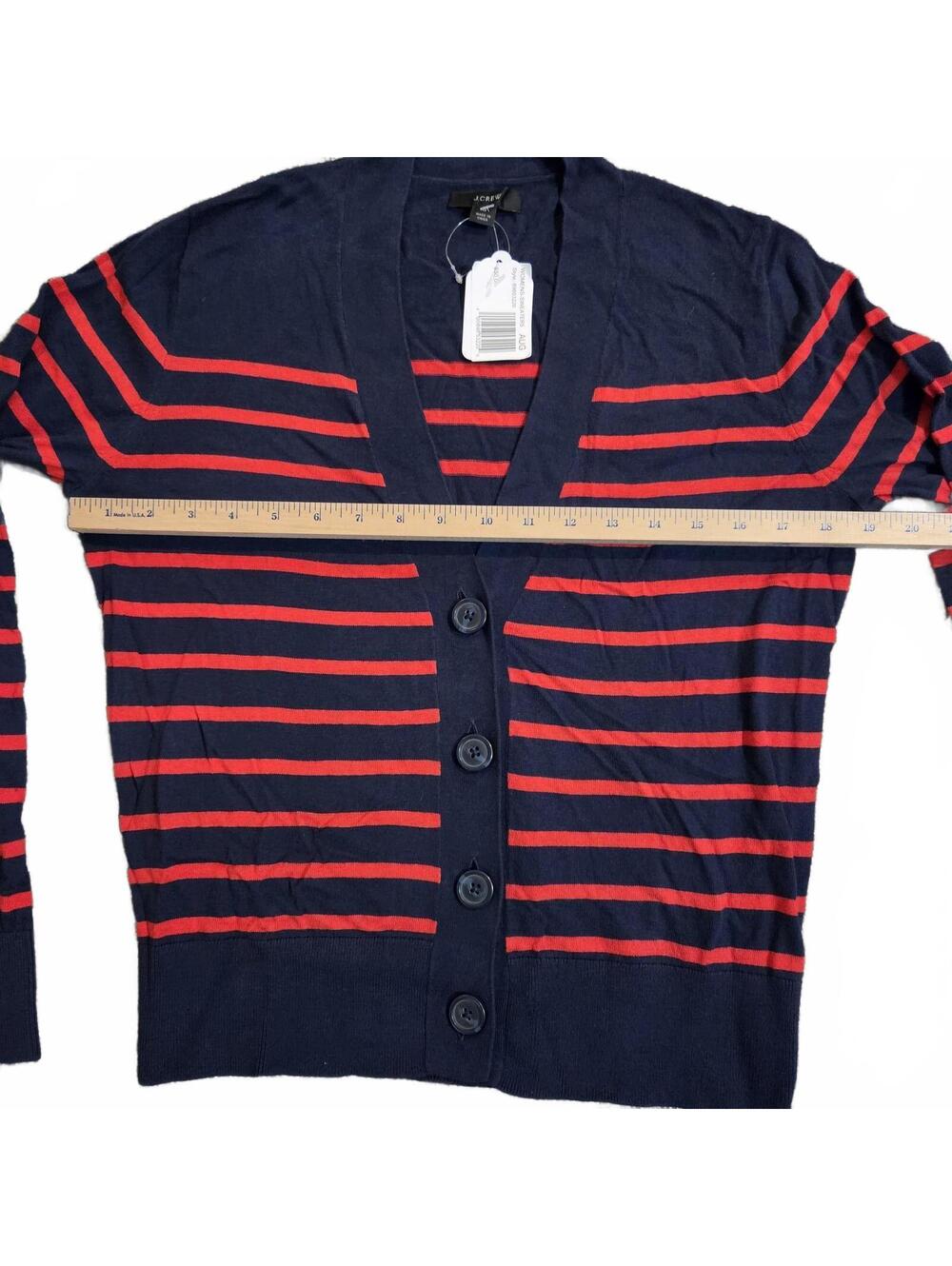 J.Crew Navy and Red Striped Button Front Cardigan Sweater Women's Size S - Picture 6 of 8